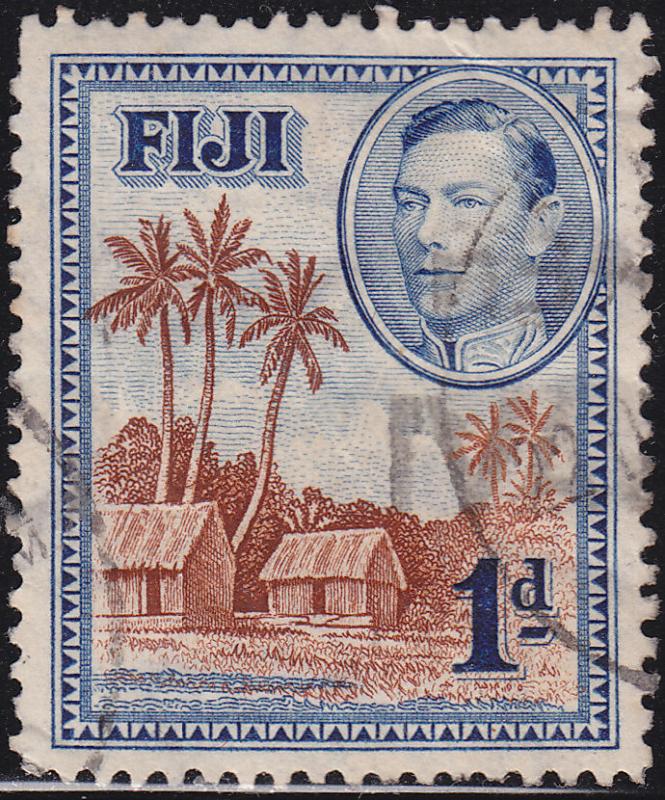 Fiji 118 USED 1938 Fijian Village, Palm Trees, Houses