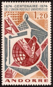 Andorra (French) #235  MNH - Mail Box UPU (1974)