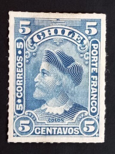 Chile 1900 Columbus re-engraved 5c deep blue rouletted MH, as seen