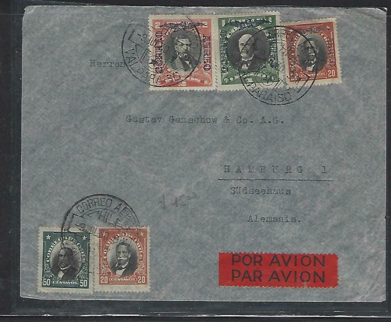 CHILE  (P3108B)   1930     A/M  COVER 2P+1P+50C+20CX2  VALPARAISO TO GERMANY