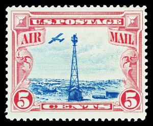 Scott C11 1928 5c Carmine & Blue Beacon Airmail Issue Mint F-VF OG NH Cat $10