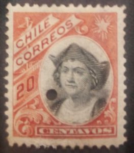 O) 1905 CHILE, CHRISTOPHER COLUMBUS, 20c dull red and black, BUT UNISSUED,