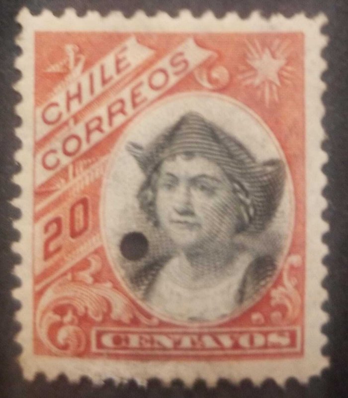 O) 1905 CHILE, CHRISTOPHER COLUMBUS, 20c dull red and black, BUT UNISSUED,