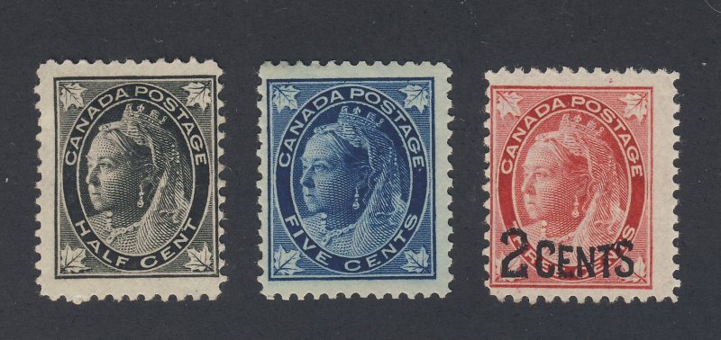3x Canada Victoria Leaf Stamps #66-1/2c #70-5c #87-2/3c Guide Value = $91.00