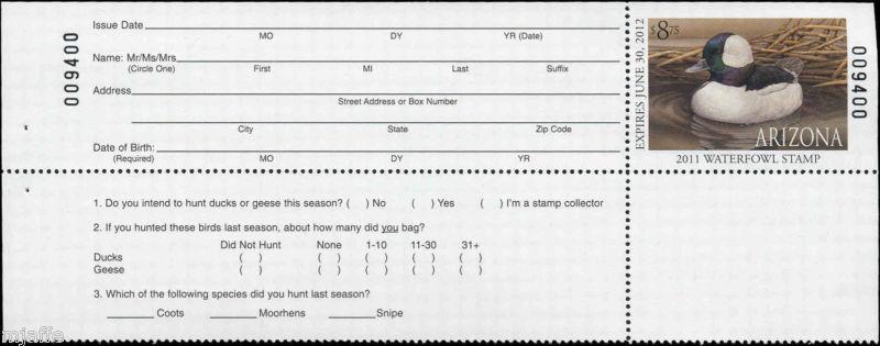 ARIZONA #27A 2011 STATE DUCK HUNTER TYPE  BUFFLEHEAD  by Sherrie Russell Meline