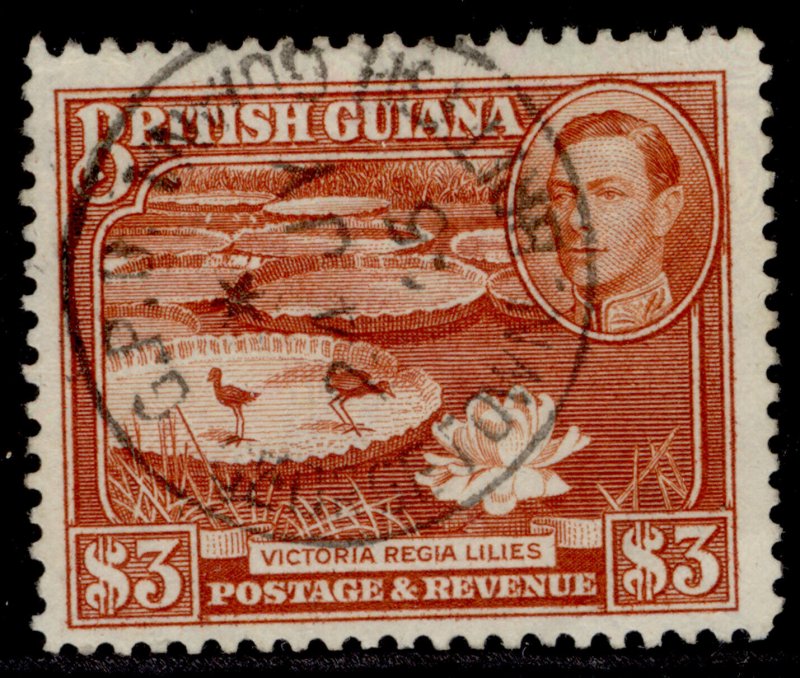 BRITISH GUIANA GVI SG319a, $3 bright red-brown, VERY FINE USED. Cat £35. CDS