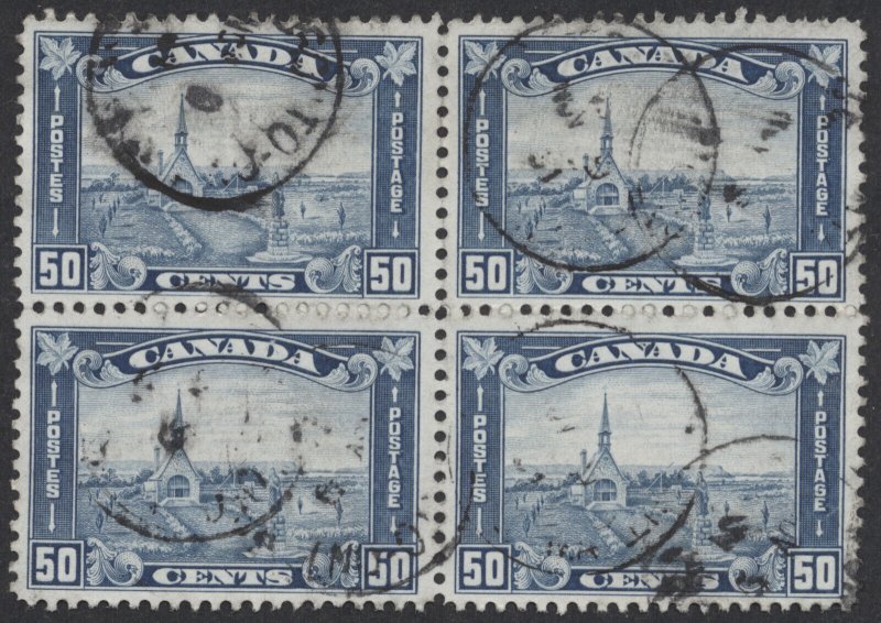 Canada #176 50c Arch issue Grand Pre Used Block of 4 VF Toronto CDS