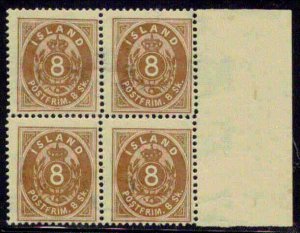 ICELAND #3 (3) 8sk, og, NH, margin Block of 4, rare, ex. Swanson, Facit $4,200.