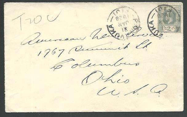 FIJI 1928 GV 2d on cover to USA ex LEVUKA, taxed...........................65394