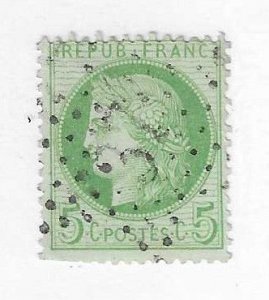 France Sc #53  5c green used with a scarcer Paris star '37' cancel VF