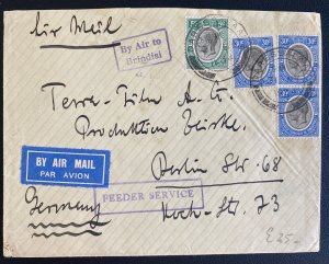 1934 Dar Es Salaam Tanganyika Airmail Cover To Berlin Germany Feeder Service