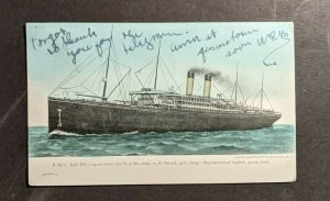 1905 RMS Baltic Passenger Liner Picture Postcard Cover Queenstown UK to CA USA