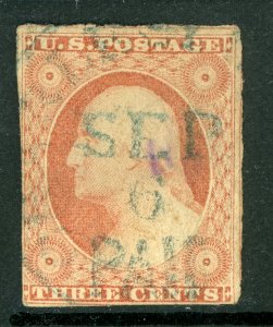 USA 1851 Washington 3¢ Type II Scott #10A VFU R478