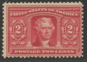 US Sc#324 1904 2c Louisiana Purchase Jefferson Fine Centering OG Mint LH