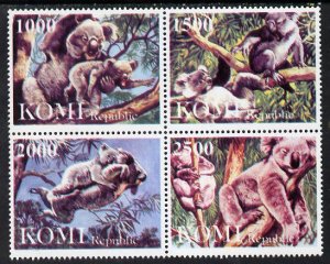 KOMI - 1997 - Koalas - Perf 4v Block - Mint Never Hinged - Private Issue