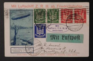1924 Germany ZR 3 Zeppelin Cover First Flight Jaeger Postcard to Brooklyn NY USA