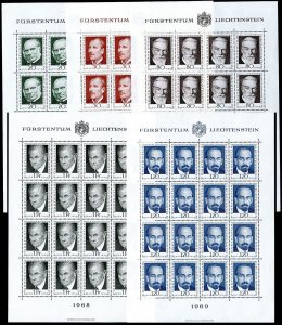 Liechtenstein 447-451 sheets, MNH. Mi 503/513. Pioneers of Philately 1968-1969.