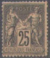 FRANCE  100 MINT OG 1886 25c blk/pl rose CV$62.50