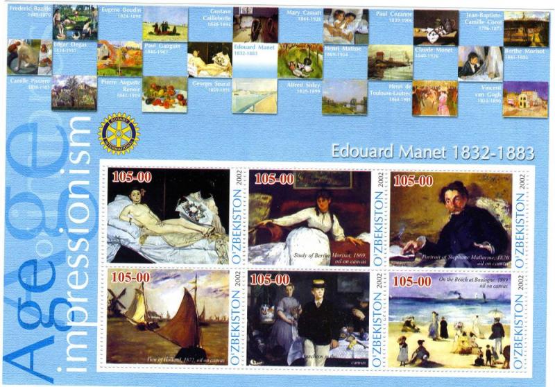 Uzbekistan 2002 EDOUARD MANET Paintings Sheet Perforated Mint (NH)