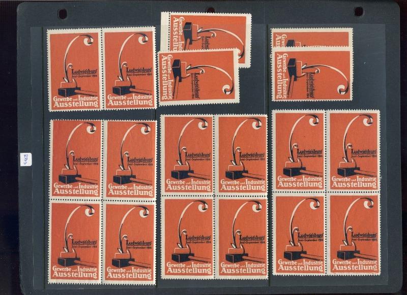 18 VINTAGE 1914 GEWERBE und INDUSTRIE POSTER STAMPS (L747-C) LUDWIGSBURG GERMANY