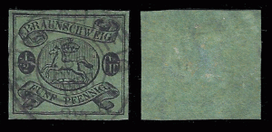 Germany Brunswick 1861 Sc 6, Mi 10 UVF 2012 Michel CV is 300 euro