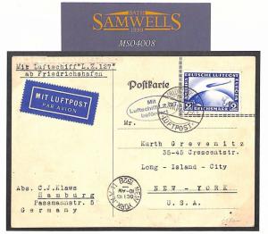 GERMANY ZEPPELIN Air Mail Printed Matter 1928 Card USA {samwells-covers}MS4008