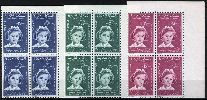 Morocco 1959, Childrens Week set Corner blocks VF MNH, Mi 442-444, 8€ as singles