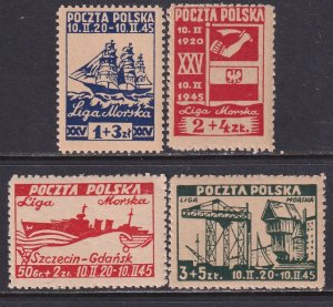 Poland 1945 Sc B36-B39 Polish Maritime League 25th Anniversary Stamp MNH