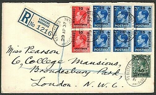 MOROCCO AGENCIES 1937 Registered cover LARACHE to London...................73699