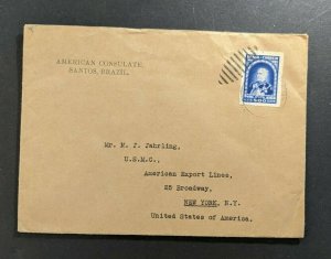 1939 American Consulate Santos Brazil Cover to New York City