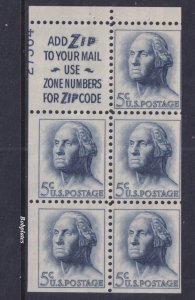 BOBPLATES #1213a Washington Booklet Pane Upper Left 27564 40% MintNH DCV=$120