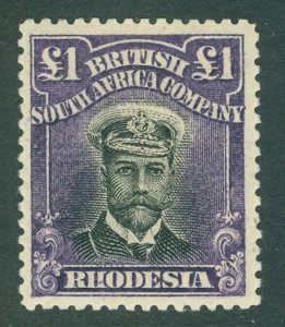 SG 243 Rhodesia 1913-17. £1 black & violet. Lightly mounted mint CAT £475