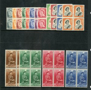 New Zealand 1953 QEII Definitive set complete in blocks superb MNH. SG 723-736.