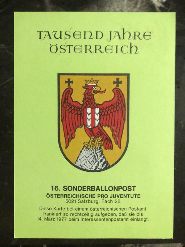 1977 Austria Balloon Flight Postcard Cover To Salzburg Austria Centenary