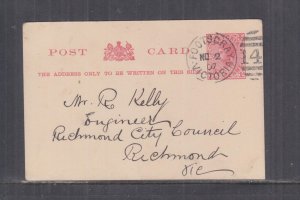 VICTORIA, POSTAL CARD, 1907 1d. Red, FOOTSCRAY 149 duplex, to Richmond.