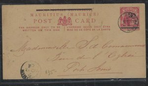 MAURITIUS COVER (P2312B)  1902 2C/3C SMALL REVALUED PSC SENT TO PORT LOUIS 