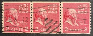 US #841 Used Coil Strip of 3 - 2c John Adams 1939 [B16.4.2]