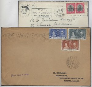 SOUTH AFRICA 1928 CAPE TOWN SLOGAN CANCEL ON COVER TO UK & GOLD COAST FDC CORONA