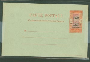 Togo  1917 10c red & orange with overprint