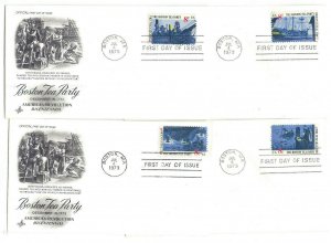 1480-83 Boston Tea Party American Revolution, ArtCraft, set of 4 FDCs