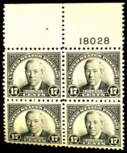 *REDUCED* Sc #623 MNH 17c Wilson plat block perf 11 flat plate 1926