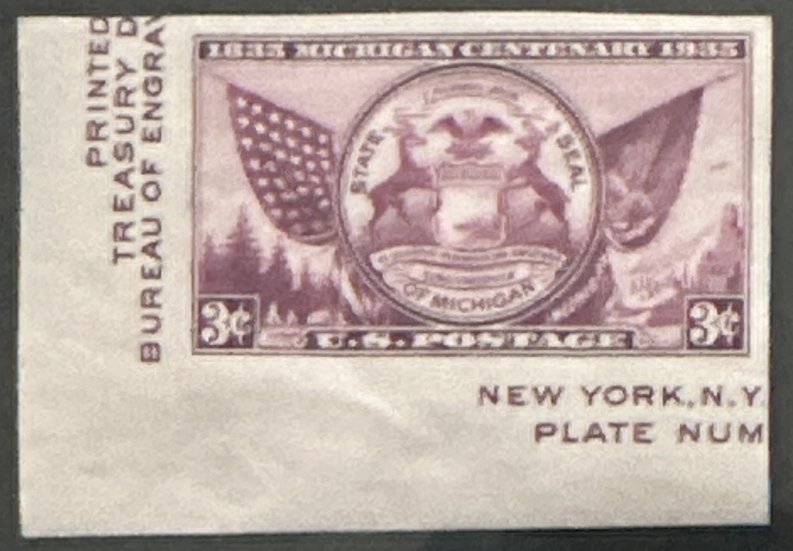 Scott #778c 1936 3¢ Michigan Tercentenary imperforate unused disturbed gum