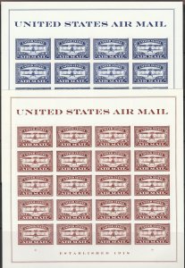 5281 5282 Cutiss JN-4H Biplane Airmail Blue and Red Panes of 20 MNH