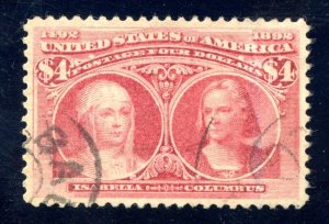 US SCOTT #244 USED-XF-SUPERB GRADED 95 W/ PSE CERT SMQ $6,500 (4/3/24 GP)