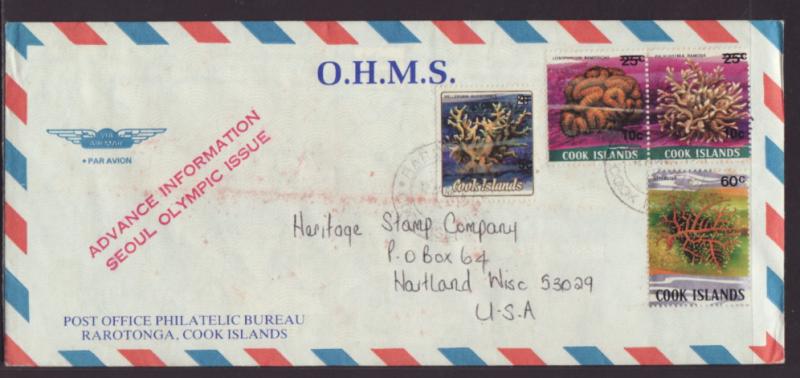Cook Islands to Hartland,WI 1988 Airmail  # 10 Cover