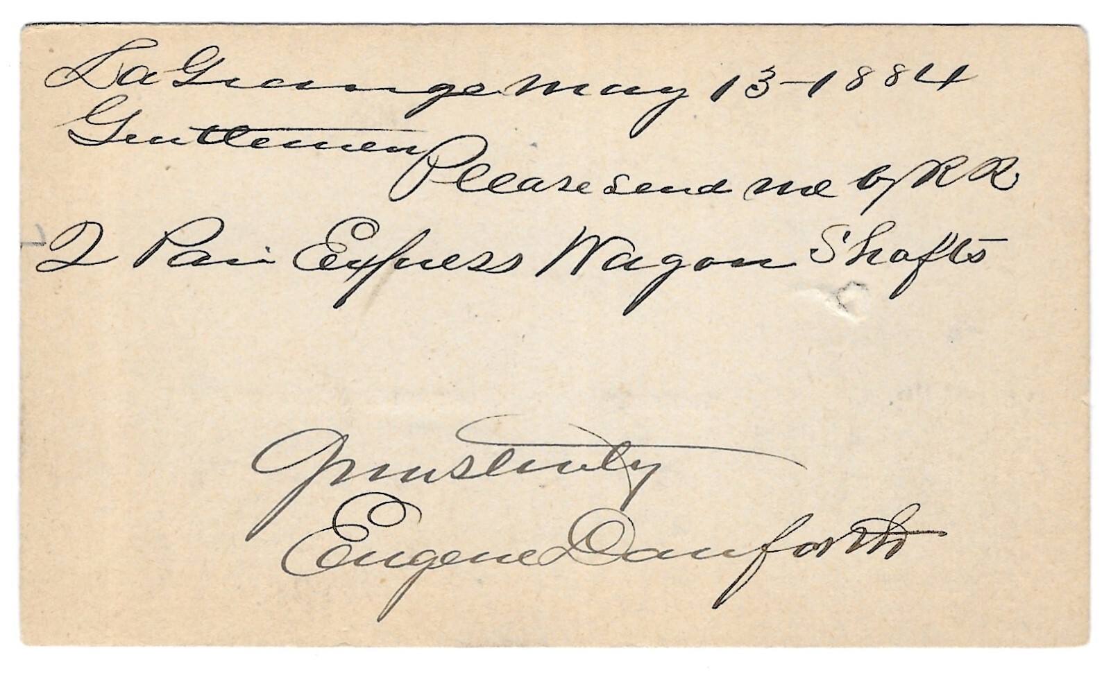 Lagrange to Bangor, Maine 1884 Scott UX7 Express Wagon Shafts Order, Balloon cds United States