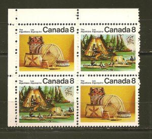 Canada SC#567a Algonkian Indians Upper Left Block of 4 Mint Never Hinged