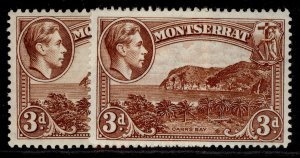 MONTSERRAT GVI SG106 + 106a, 3d PERF VARIETIES, M MINT.