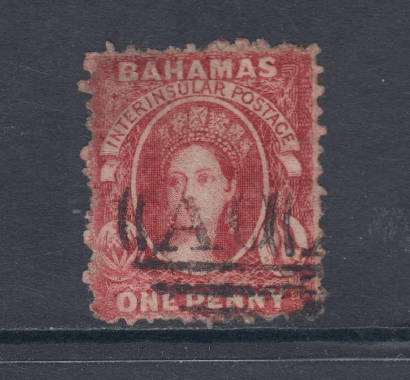 Bahamas Sc 5 used 1862 1p lake Queen Victoria, perf 12½ x 12