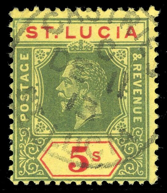 St Lucia 1912 KGV 5s green & red/yellow very fine used. SG 88. Sc 72.